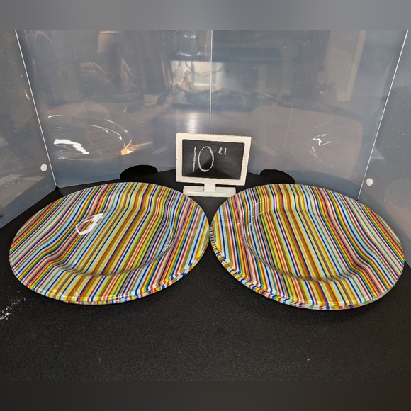 Pier 1 vintage colorful striped heavy glass 10" dinner plates 2 - Picture 4 of 5